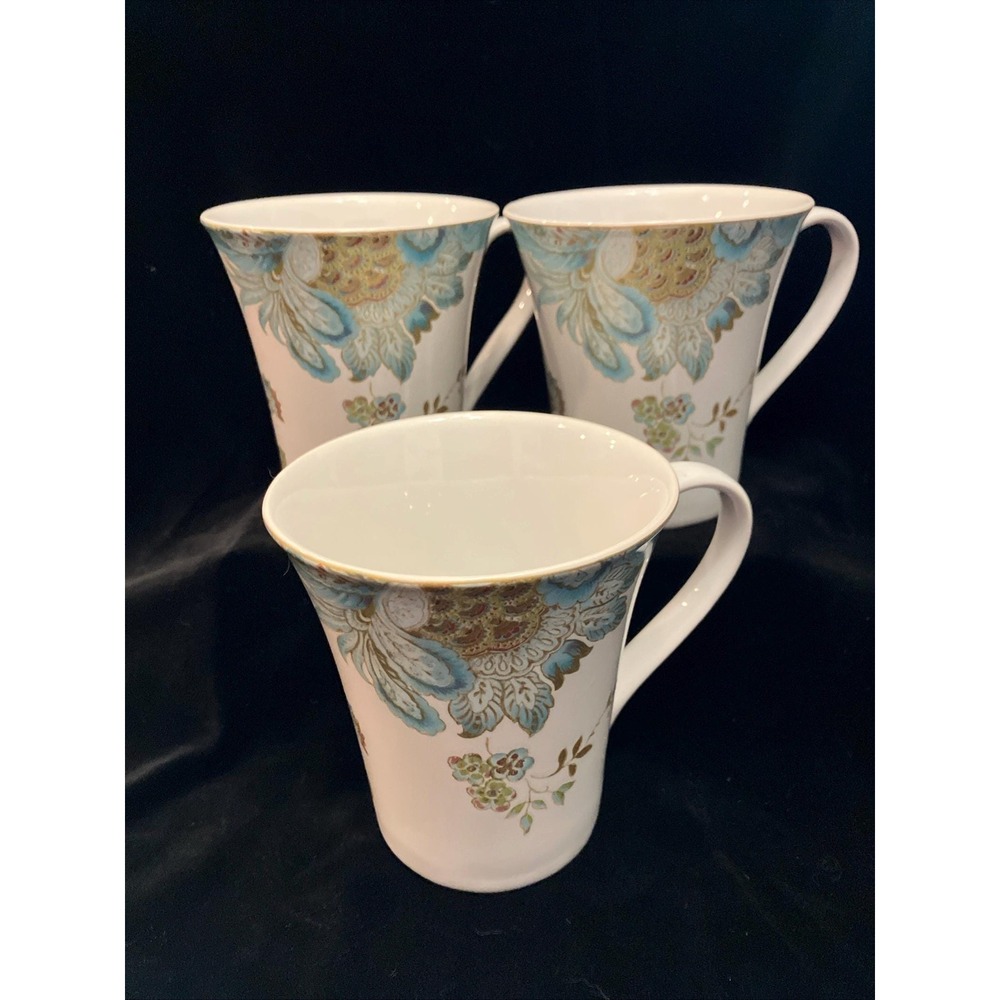 222 Fifth Eliza Teal & White Porcelain Coffee Mugs Set of 3 Spring Turquoise